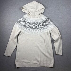 J. Jill Hooded Tunic Sweater Size M Fair Isle Nordic Geometric‎ Beige Gray Cream